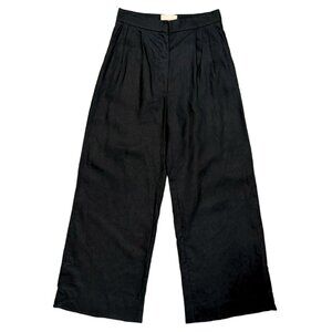 MATIN Herringbone Black Wide Leg Linen Pleat Trouser Pant $689 EUC Sz